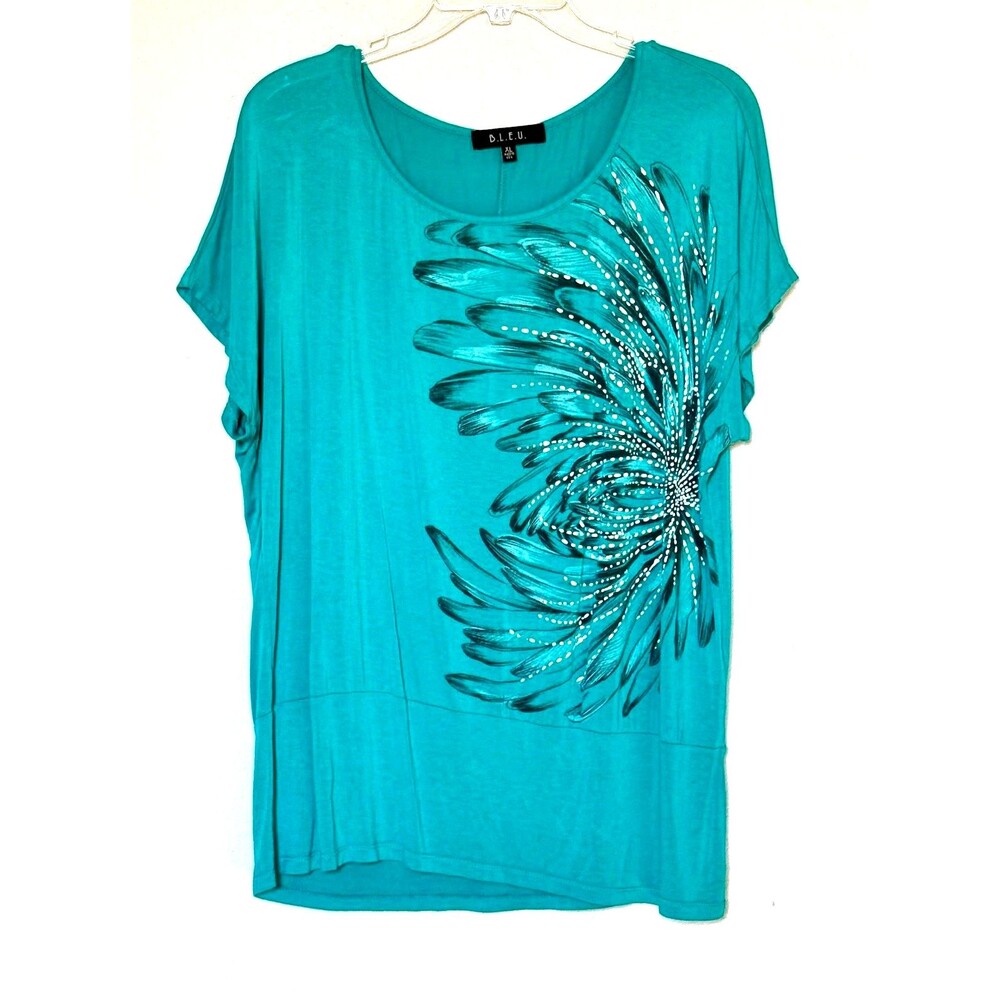 B.L.E.U.  Embellished Top Womens XL Blue Knit  Mede USA Y2K Grunge